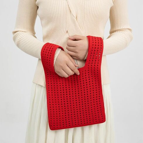 Women's Knot Wristlet Knitted Bag Hollow Out Crochet Tote Bag Small Wrist Bag Sleeve Knot Pouch in Saudi Arabia