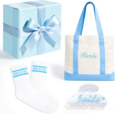 Bride To Be Gift Set,Bachelorette Gifts for Bride, Bride Tote Bag, Bridal Socks, Bride Claw Clip For Bachelorette Party Supplie, Women Engagement Wedding Bridesmaid Gifts in Saudi Arabia