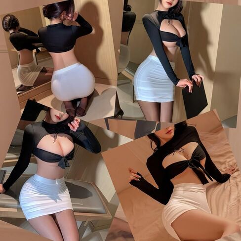 ROSVAJFY Women's Office Secretary Outfit Sexy Cosplay Lingerie Set Naughty Teacher Roleplay Uniform Office Lady Costume Halloween Underwear Babydoll Set Tight-Fitting Cutout Crop Top + Bodycon Skirt in Saudi Arabia