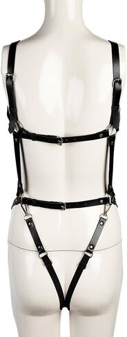 Women Punk Gothic Full-Body Harness – Adjustable Faux Leather Strappy Chest, Waist & Leg Belt with Metal Rings Sexy Festival, Rave, Clubwear, Cosplay Halloween, Mardi Gras Carnival Valentine's Gift in Saudi Arabia