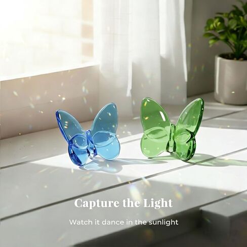 2 Pack Crystal Butterfly Figurines, Glass Butterfly Figurines Decor for Home Office Desk, Handcrafted Crystal Animal Figurines, Butterfly Gifts for Women, (Blue + Green) in Saudi Arabia