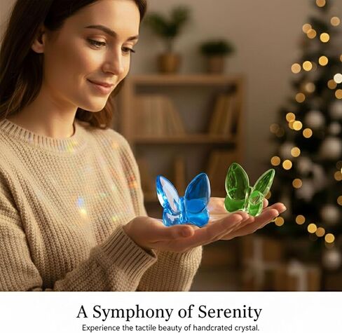 2 Pack Crystal Butterfly Figurines, Glass Butterfly Figurines Decor for Home Office Desk, Handcrafted Crystal Animal Figurines, Butterfly Gifts for Women, (Blue + Green) in Saudi Arabia