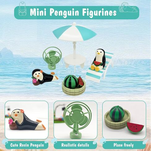 7pcs Mini Resin Penguin Figurine,Beach Miniature Penguin Figurines,Cute Desk Accessories for Bookshelves,Desks,Terrariums,Home Decor,Women Teacher Coworker Nurse Inspirations Gifts in Saudi Arabia