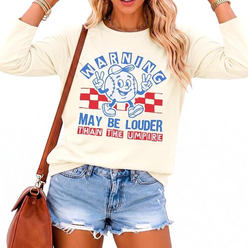 BANGELY Baseball Shirts Women Baseball Mom Tshirt Funny Ballgame Graphic Shirts Game Day Fan Tee Casual Long Sleeve Top in Saudi Arabia