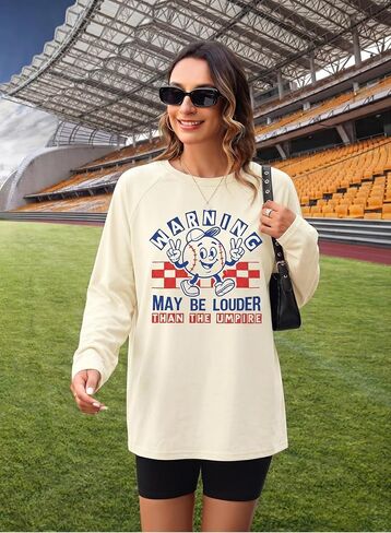 BANGELY Baseball Shirts Women Baseball Mom Tshirt Funny Ballgame Graphic Shirts Game Day Fan Tee Casual Long Sleeve Top in Saudi Arabia
