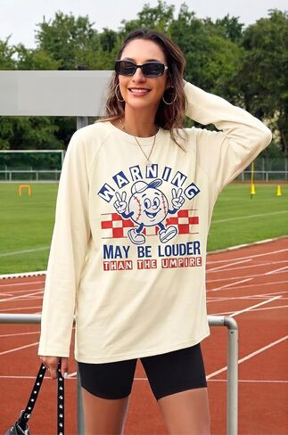 BANGELY Baseball Shirts Women Baseball Mom Tshirt Funny Ballgame Graphic Shirts Game Day Fan Tee Casual Long Sleeve Top in Saudi Arabia