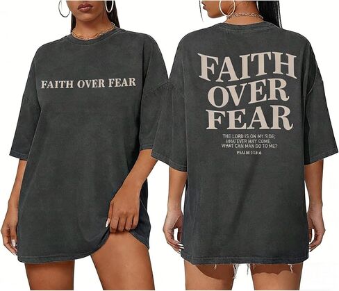 Faith Over Fear Shirt for Women Graphic Shirts Oversized Graphic Christian Tshirts Tees Tops in Saudi Arabia