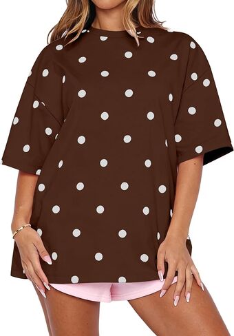 Women Oversized Polka Dot Shirts Short Sleeve Crewneck Polka Dot Top Cute Graphic T Shirts Summer Basic Tee Shirts in Saudi Arabia