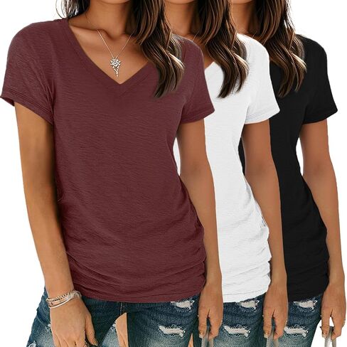 Women's Basic T Shirts Pack V Neck Short Sleeve Tees Loose Fit Tshirts Summer Casual Fashion Soft Tee Tops S-XXL in Saudi Arabia