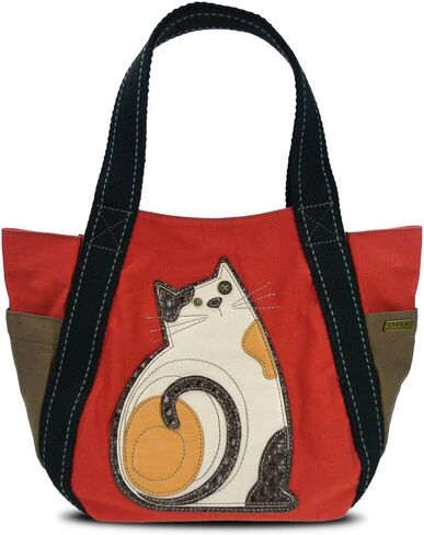 CHALA Carryall Zip Tote, Canvas Handbag, Top Zipper, Animal Prints (Cat_ Orange tote) in Kuwait
