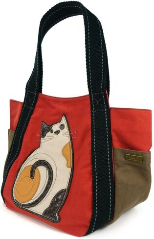 CHALA Carryall Zip Tote, Canvas Handbag, Top Zipper, Animal Prints (Cat_ Orange tote) in Kuwait