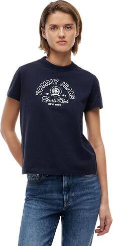 Tommy Jeans Women's Short Sleeve Cotton Graphic Crewneck T-Shirts with Heritage Logo in Saudi Arabia