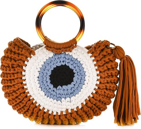 Women Handwoven Hobo Bag Evil Eye Chunky Yarn Knitted Clutch Top-handle Handbag Crochet Wedding Party Beach Tote Purse in Saudi Arabia