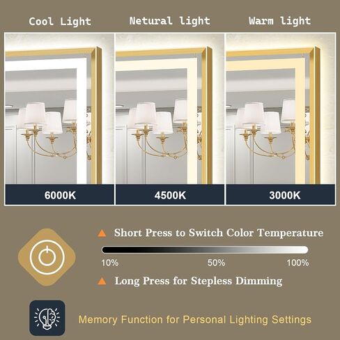 LED Bathroom Mirror 40"x30" Inch Brushed Gold Metal Frame Lighted Bathroom Vanity Mirror with Lights, Brighter Frontlit and Backlit Light up Anti Fog Mirror, 3-Color Dimmable, Memory Function in Saudi Arabia