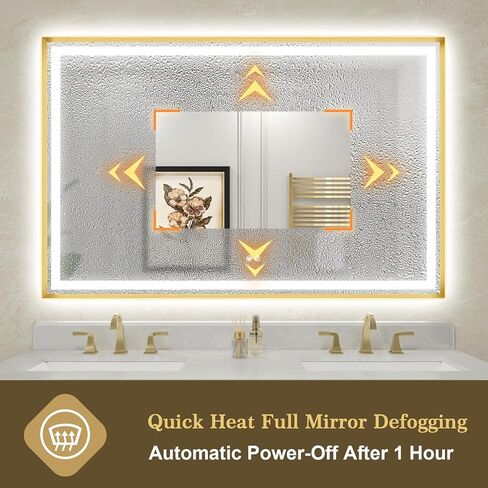 LED Bathroom Mirror 40"x30" Inch Brushed Gold Metal Frame Lighted Bathroom Vanity Mirror with Lights, Brighter Frontlit and Backlit Light up Anti Fog Mirror, 3-Color Dimmable, Memory Function in Saudi Arabia