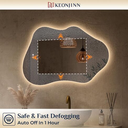 Keonjinn 48 x 30 In Irregular Backlit Bathroom Mirror with Lights, Asymmetrical Cloud LED Bathroom Mirror with Tempered Glass, 3 Color Lights, Dimmable, Anti-Fog, Memory Function (Horizontal/Vertical) in Saudi Arabia