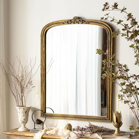 ZIYOO French Vintage Ornate Arched Wall Mirror, Gold Framed Decorative Mirror, Ornate Baroque Accent Mirror for Living Room, Bedroom, Entryway, Fireplace, 42.5" x 32" in Kuwait