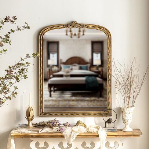 ZIYOO French Vintage Ornate Arched Wall Mirror, Gold Framed Decorative Mirror, Ornate Baroque Accent Mirror for Living Room, Bedroom, Entryway, Fireplace, 42.5" x 32" in Kuwait