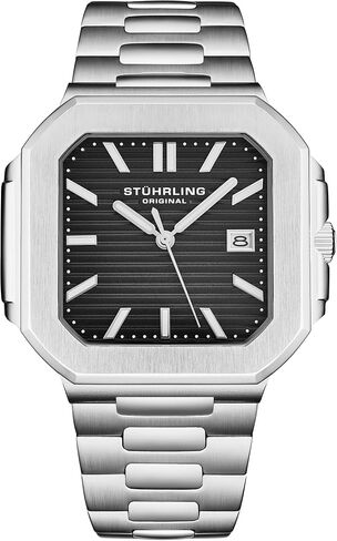 Stuhrling Original Modulus Men’s Watch – 43mm Square Stainless Steel Case, Integrated Bracelet, Sunray Dial, Luminous Hands, Quartz Movement in Kuwait