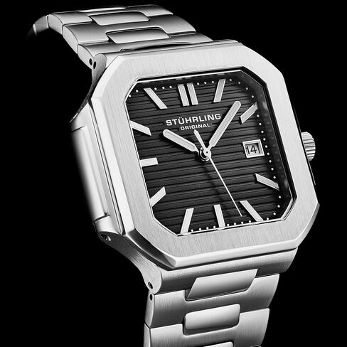 Stuhrling Original Modulus Men’s Watch – 43mm Square Stainless Steel Case, Integrated Bracelet, Sunray Dial, Luminous Hands, Quartz Movement in Kuwait