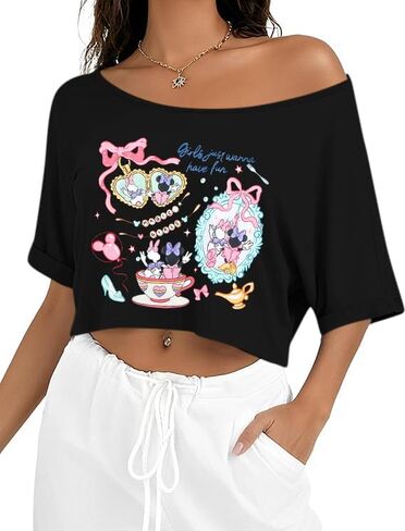 Off The Shoulder Magic Shirts Women Magic Kingdom Crop Tops Girls Trip Vacation Boat Neck Short Sleeve T Shirt in Saudi Arabia