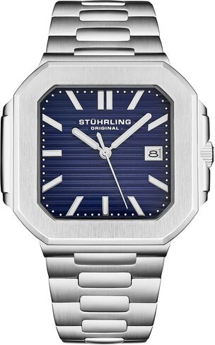 Stuhrling Original Modulus Men’s Watch – 43mm Square Stainless Steel Case, Integrated Bracelet, Sunray Dial, Luminous Hands, Quartz Movement in Kuwait