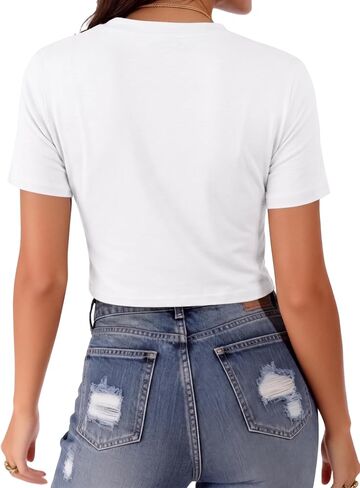 Hilinker Womens Twist Front Crop Tops Sexy Summer Short Sleeve Notch V Neck T Shirt in Kuwait