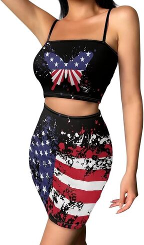 Biyejit Women's Novelty Printed Cami Crop Top Bodycon Skirt 2 Piece Outfits Dress in Kuwait