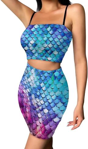 Biyejit Women's Novelty Printed Cami Crop Top Bodycon Skirt 2 Piece Outfits Dress in Kuwait