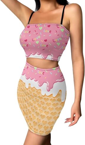 Biyejit Women's Novelty Printed Cami Crop Top Bodycon Skirt 2 Piece Outfits Dress in Kuwait