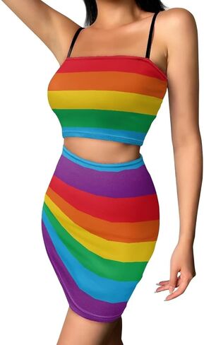 Biyejit Women's Novelty Printed Cami Crop Top Bodycon Skirt 2 Piece Outfits Dress in Kuwait