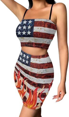 Biyejit Women's Novelty Printed Cami Crop Top Bodycon Skirt 2 Piece Outfits Dress in Kuwait
