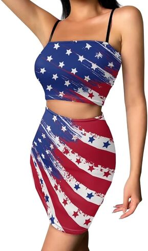 Biyejit Women's Novelty Printed Cami Crop Top Bodycon Skirt 2 Piece Outfits Dress in Kuwait
