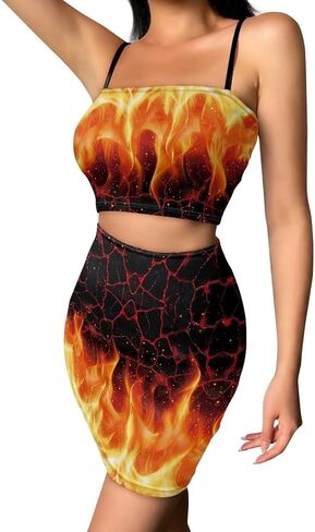 Biyejit Women's Novelty Printed Cami Crop Top Bodycon Skirt 2 Piece Outfits Dress in Kuwait