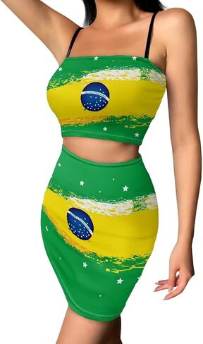 Biyejit Women's Novelty Printed Cami Crop Top Bodycon Skirt 2 Piece Outfits Dress in Kuwait