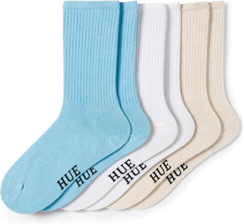 HUE Women's Casual Ribbed Must-have Crew Lightweight Athletic Socks 3 Pair Pack in Kuwait