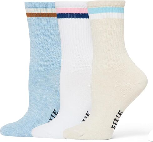HUE Women's Casual Ribbed Must-have Crew Lightweight Athletic Socks 3 Pair Pack in Kuwait