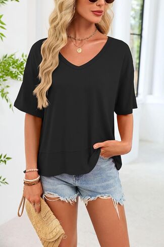 Women's V Neck Sweatshirt Relaxed short Sleeve Pullover Tunic Top Soft Everyday Lounge Wear in Kuwait