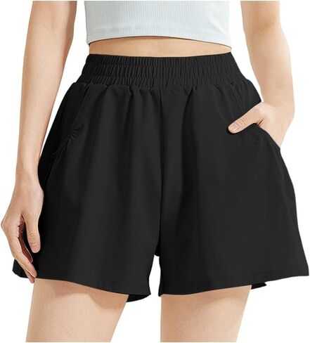 Athletic Shorts for Women Elastic High Waist Casual Pants Quick Dry Lightweight Workout Shorts with Pockets in Kuwait