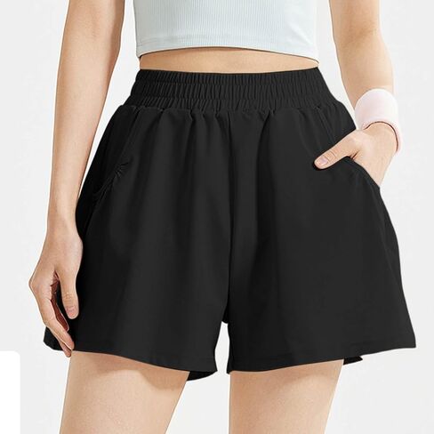 Athletic Shorts for Women Elastic High Waist Casual Pants Quick Dry Lightweight Workout Shorts with Pockets in Kuwait