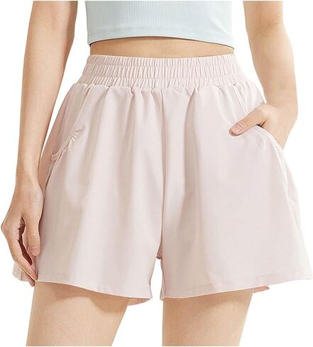 Athletic Shorts for Women Elastic High Waist Casual Pants Quick Dry Lightweight Workout Shorts with Pockets in Kuwait