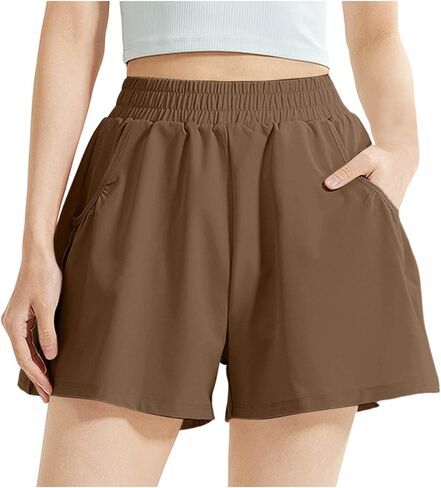 Athletic Shorts for Women Elastic High Waist Casual Pants Quick Dry Lightweight Workout Shorts with Pockets in Kuwait