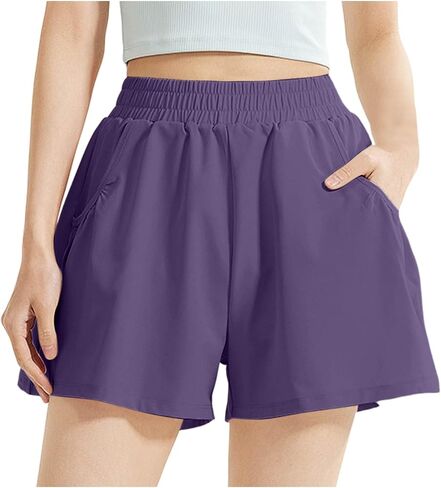 Athletic Shorts for Women Elastic High Waist Casual Pants Quick Dry Lightweight Workout Shorts with Pockets in Kuwait