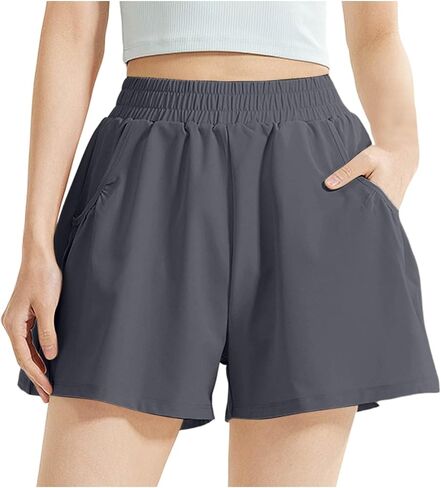 Athletic Shorts for Women Elastic High Waist Casual Pants Quick Dry Lightweight Workout Shorts with Pockets in Kuwait