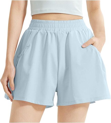 Athletic Shorts for Women Elastic High Waist Casual Pants Quick Dry Lightweight Workout Shorts with Pockets in Kuwait