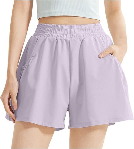 Athletic Shorts for Women Elastic High Waist Casual Pants Quick Dry Lightweight Workout Shorts with Pockets in Kuwait