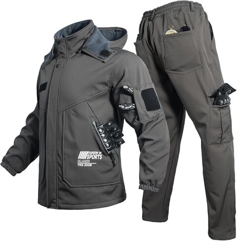 Men's Fleece Jacket Pant Set Winter Lightweight Tactical Suit Mutil Pockets Warm Outdoor Hiking Hunting Outifts in Saudi Arabia