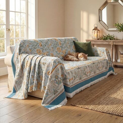 Horaldaily Rustic Rectangular Waffle Couch Sofa Slip Cover, Bird Floral Vintage Non Slip Washable Couch Sofa Cover for 2 Cushion Pet Friendly, Sectional L Shape Covers for Dogs, Kids,71"x118" in Kuwait