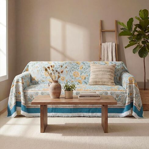 Horaldaily Rustic Rectangular Waffle Couch Sofa Slip Cover, Bird Floral Vintage Non Slip Washable Couch Sofa Cover for 2 Cushion Pet Friendly, Sectional L Shape Covers for Dogs, Kids,71"x118" in Kuwait