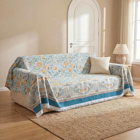 Horaldaily Rustic Rectangular Waffle Couch Sofa Slip Cover, Bird Floral Vintage Non Slip Washable Couch Sofa Cover for 2 Cushion Pet Friendly, Sectional L Shape Covers for Dogs, Kids,71"x118" in Kuwait